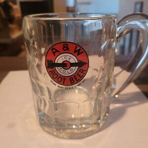 Vintage A&W ROOT BEER STAND Glass Mug Stein BULLSEYE Logo ODD SHAPED Handle